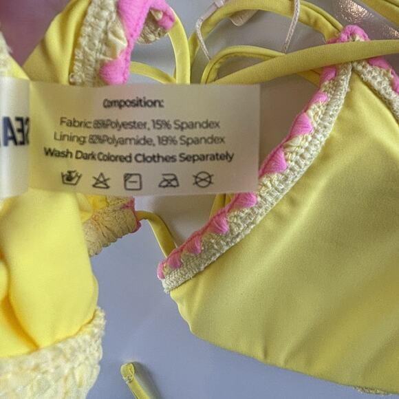 Seamolly Yellow Pink Trim Textured Size XS Bathing Suit Bikini Contrast Whip - Picture 13 of 14